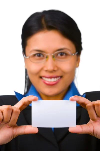 Showing her name card — Stock Photo, Image