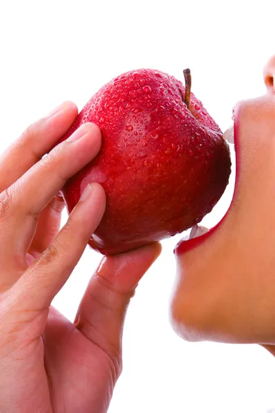 First bite - red apple — Stock Photo, Image