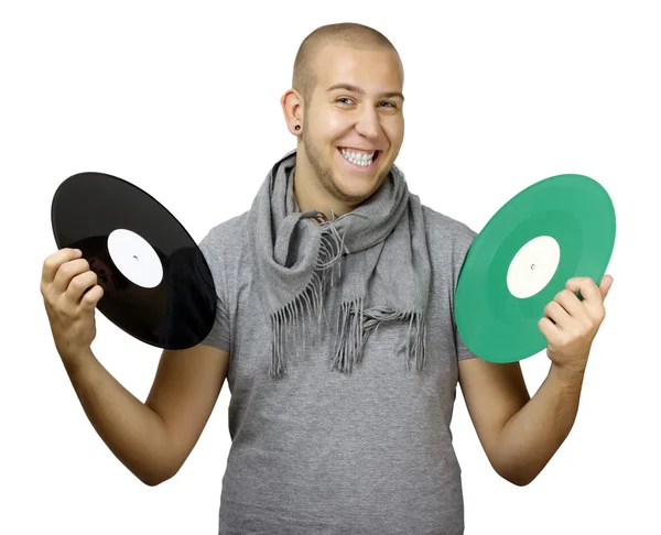 Man holding vinyls — Stock Photo, Image