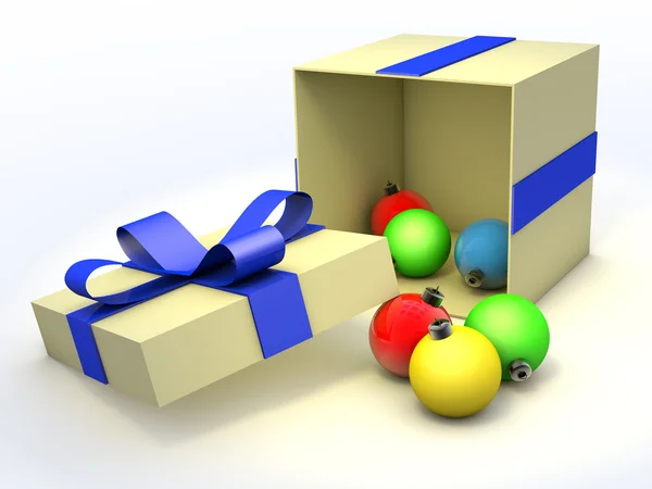 Weihnachtskugeln aus Geschenkbox — Stockfoto