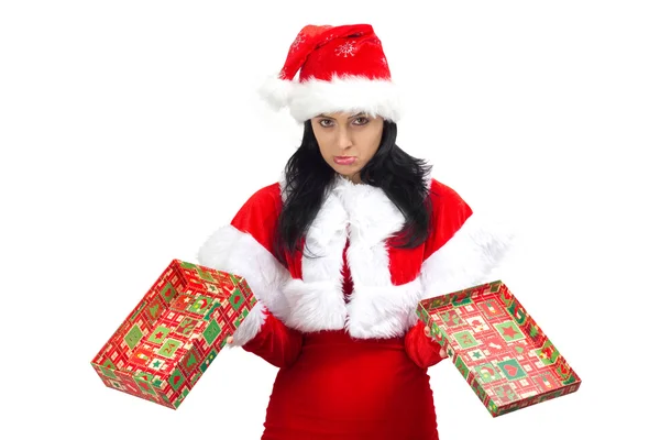 Triste Santa Claus con caja de regalo abierta — Foto de Stock