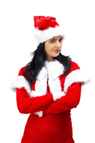 Arrabbiato Babbo Natale donna con le braccia incrociate — Foto Stock
