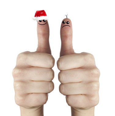 üzgün ve mutlu Noel Baba parmak