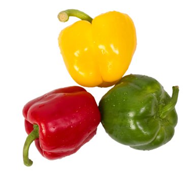 Üç yeşil kırmızı ve sarı kırmızı biber (capsicum)