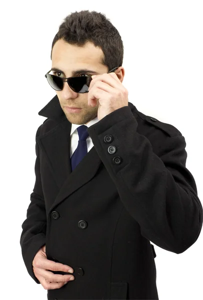 Portret poważne stojący człowiek z okulary — Zdjęcie stockowe