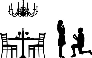 Romantic proposal in a restaurant clipart