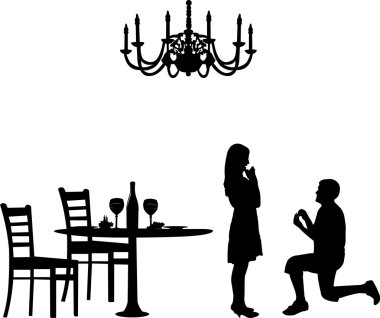 Romantic proposal in a restaurant clipart