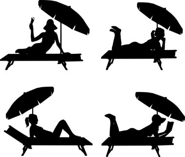 Silhouette of girl sunbathing on the beach clipart