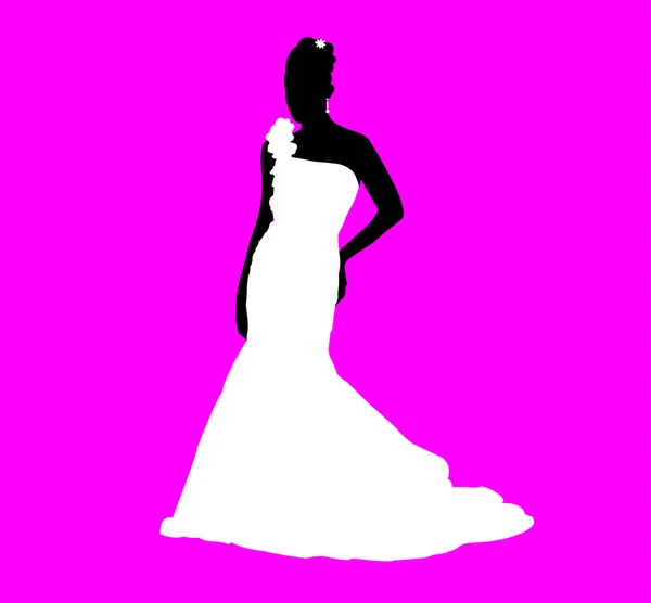 ピンクの背景のシルエットの層状の花嫁 — ストックベクタ