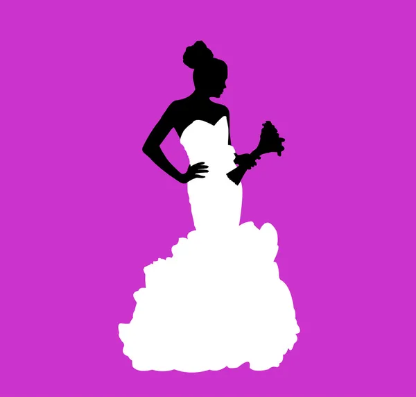Mariée sur fond violet silhouette stratifiée — Image vectorielle