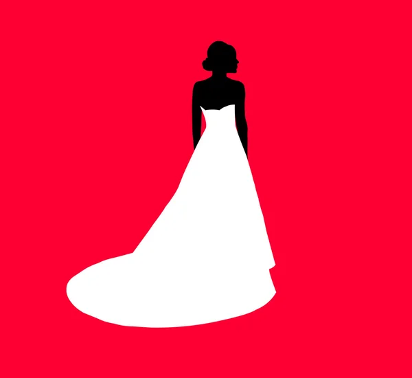 Bruid op rode achtergrond silhouet gelaagde — Stockvector