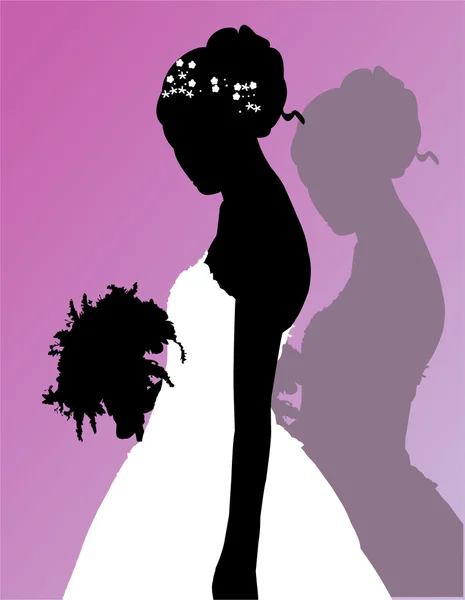 Silhouette d'une mariée tenant un bouquet de fleurs — Image vectorielle