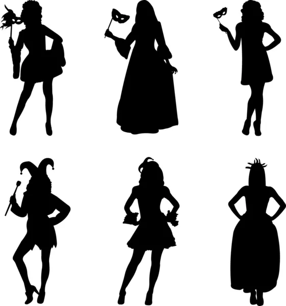 Coleção de meninas em diferentes trajes de carnaval — Vetor de Stock
