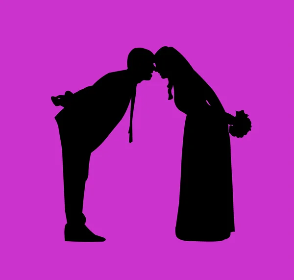 Sposi novelli, sposi e sposa in sfondo viola — Vettoriale Stock