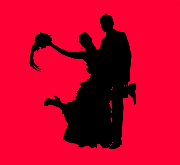 Νεόνυμφο, γαμπρός και νύφη σε κόκκινο φόντο — Διανυσματικό Αρχείο