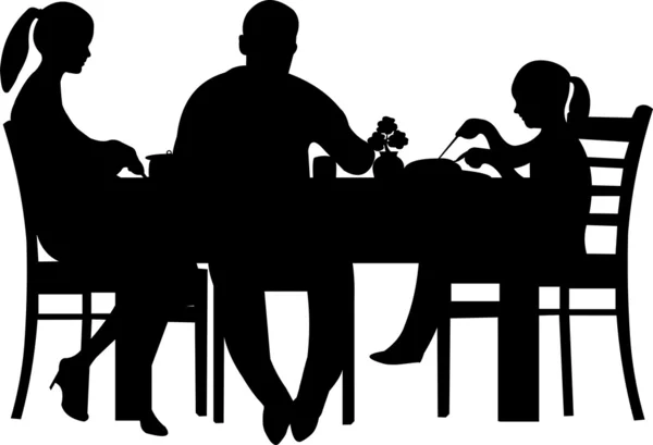 Familia cenando en la silueta de la mesa — Vector de stock