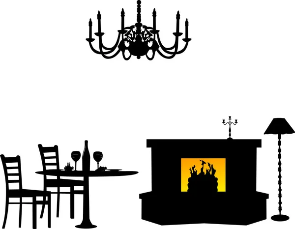 用餐区、 家具室内设计剪影 — 图库矢量图片