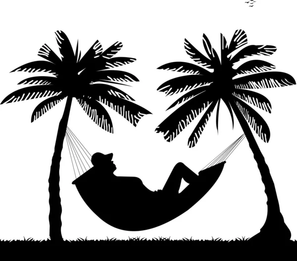 Silhouette of girl sunbathing and relaxing of hammock — Stock Vector
