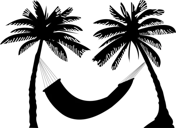 Palmiyeler altında hamak silüeti — Stok Vektör