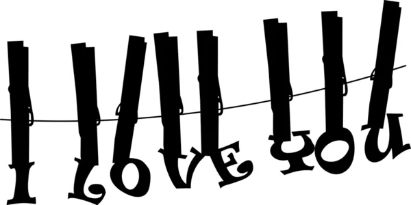 Cartes d'amour suspendues à une corde — Image vectorielle