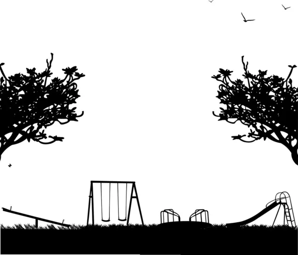 Aire de jeux pour enfants avec différents objets dans la silhouette du parc — Image vectorielle
