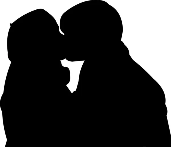 Beijos românticos jovem casal silhueta —  Vetores de Stock