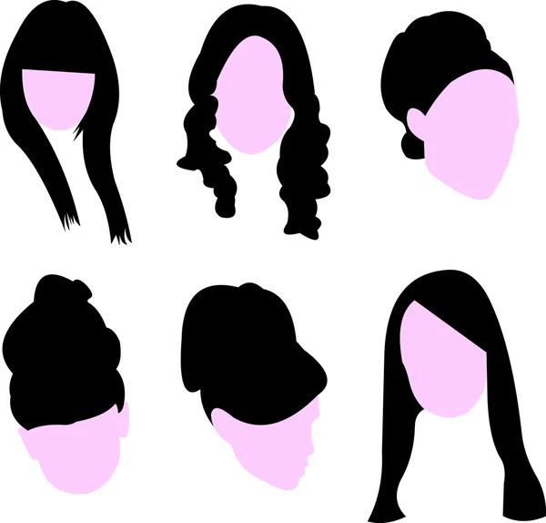 Conjunto de peinados largos para silueta de mujer — Vector de stock