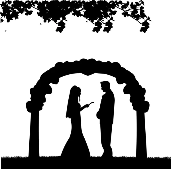 Outdoor weddings with wedding couple — Stock Vector
