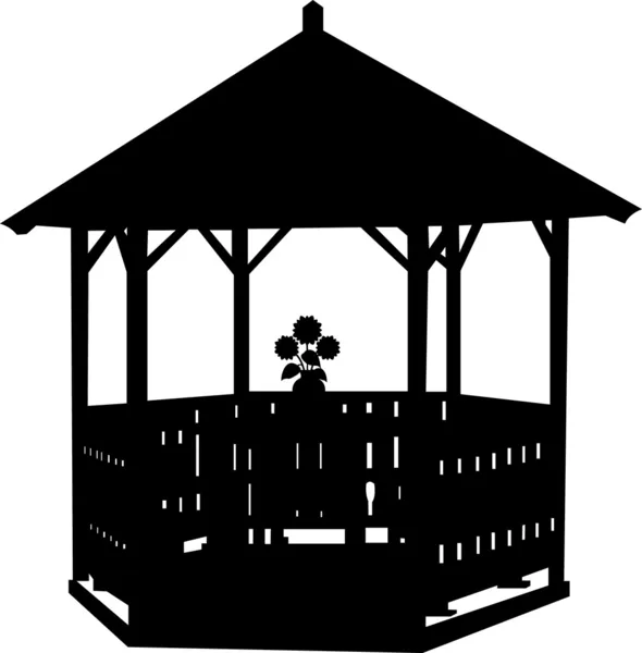 Casa de verão ou mandril ou gazebo com silhueta de flores — Vetor de Stock