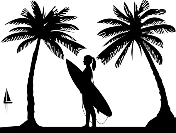 Belle jeune fille surfeuse — Image vectorielle