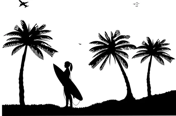 Belle jeune fille surfeuse — Image vectorielle