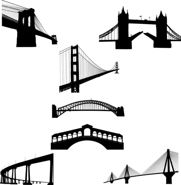 Los puentes más famosos del mundo silueta — Vector de stock