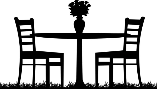 Table romantique pour deux avec des roses dans une silhouette de vase — Image vectorielle