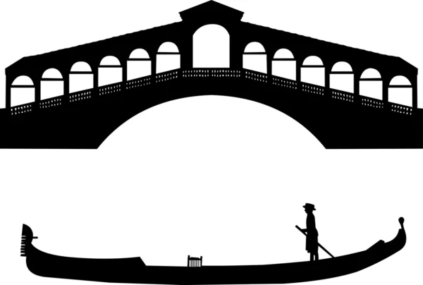 Silhouet van een Venetiaanse gondel en de Rialtobrug in Italië — Stockvector