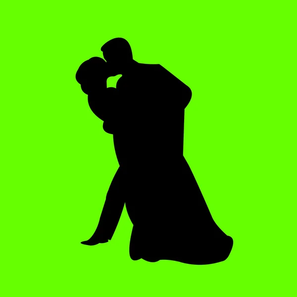 Hochzeitspaar, frisch verheiratet im grünen Hintergrund Silhouette geschichtet — Stockvektor