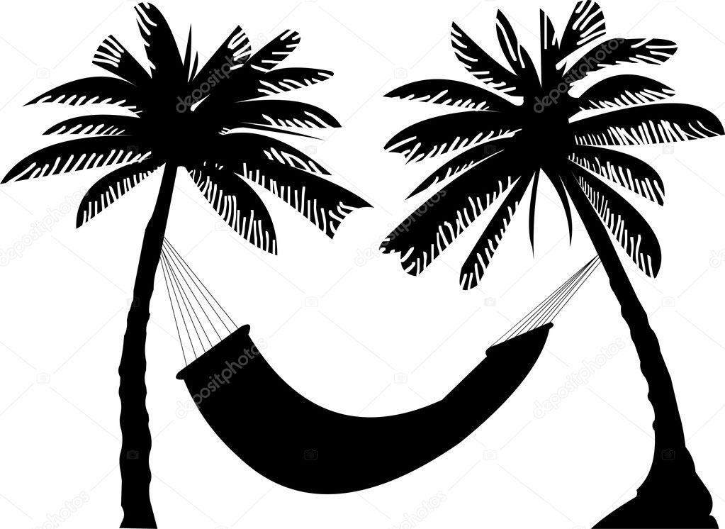 Silhouette of hammock under the palm trees