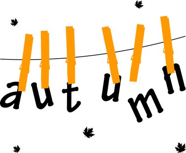 sonbahar veya sonbahar kartları clothespins ile bir ip üzerinde asılı