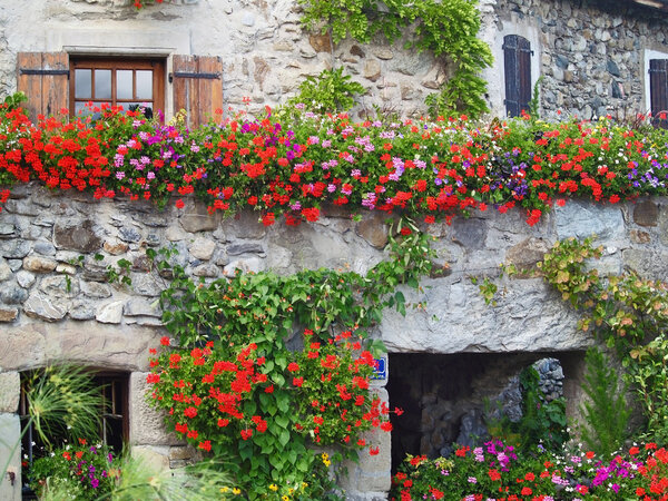 Beautiful House with Flowers in Yvoire, Geneva lake, France