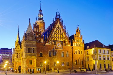 Old city hall in wroclaw at night clipart