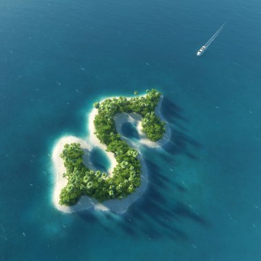 Success way. Tropical island in the form of dollar clipart