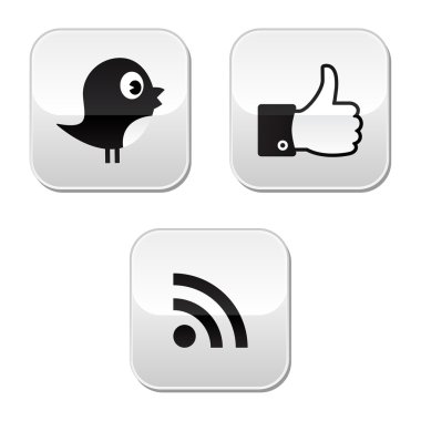 Social media icons set - blue bird, like, rss clipart