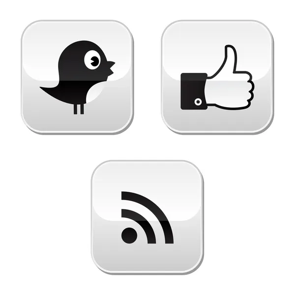 Conjunto de iconos de redes sociales - pájaro azul, como, rss — Vector de stock