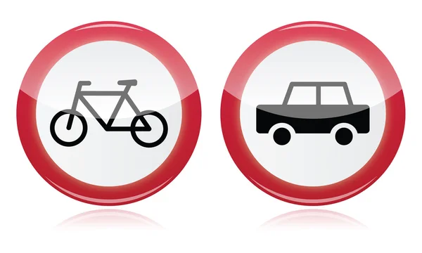 Ícones de carro e bicicleta sinais de estrada — Vetor de Stock