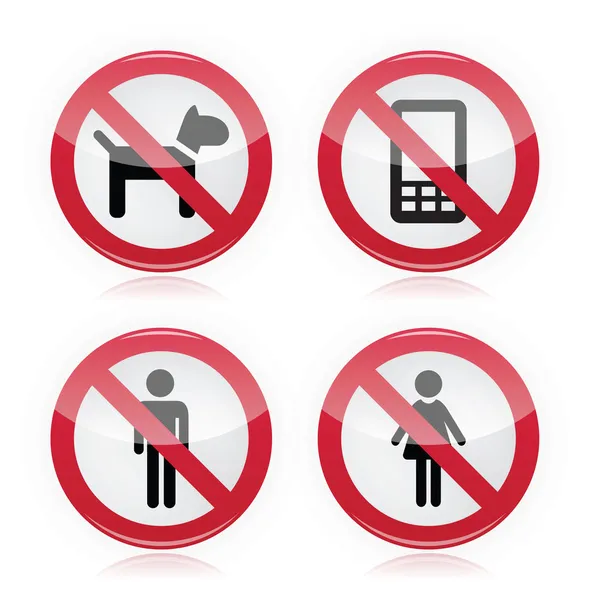Ні собак, ні мобільних телефонів, ні чоловіків, ні жінок попереджувальний знак дорожній знак . — стоковий вектор