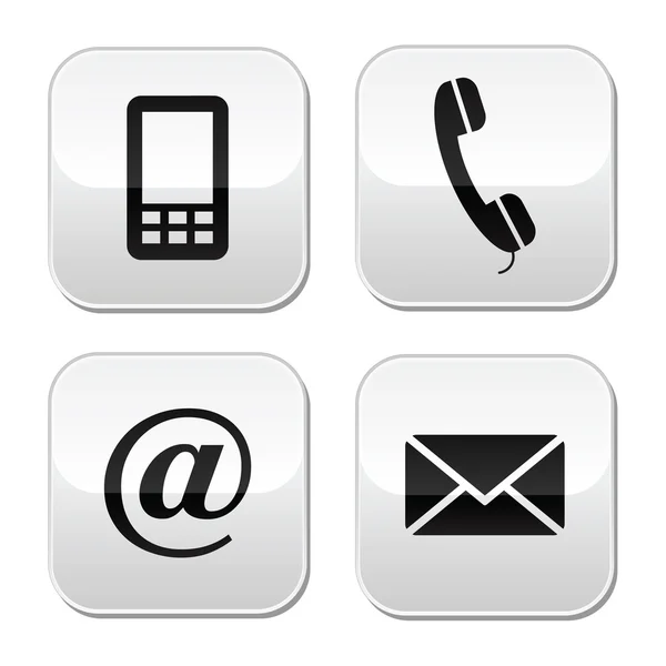 Contact knoppen set - envelop, telefoon, e-mail, mobiele pictogrammen — Stockvector
