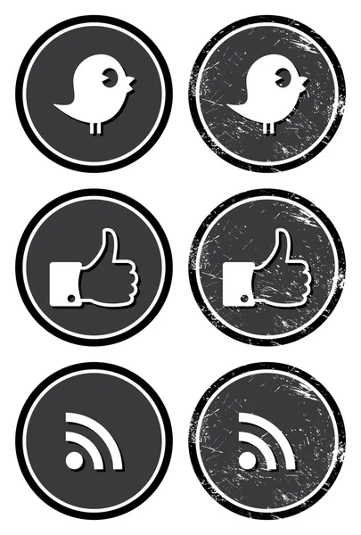 Sociální média retro štítky - facebook, twitter, rss — Stockový vektor
