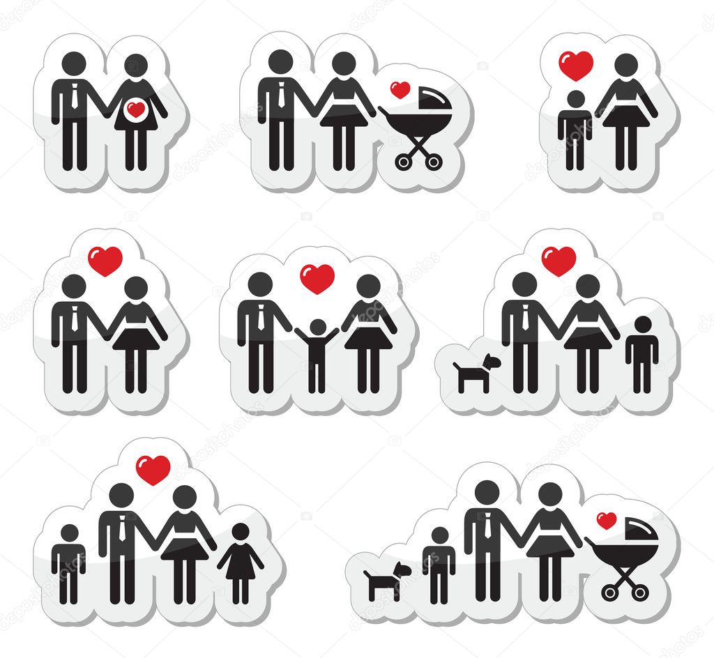 icons - family, baby, pregnant woman, couples
