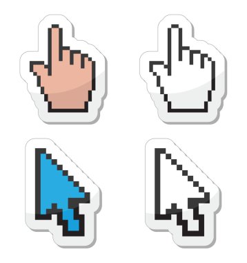 Pixel cursors icons - hand and arrow clipart