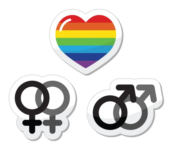 Gay couple, gay love icons set — Stock Vector