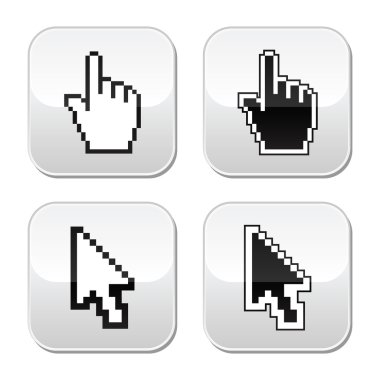 Pixel cursors buttons- hand and arrow icons clipart